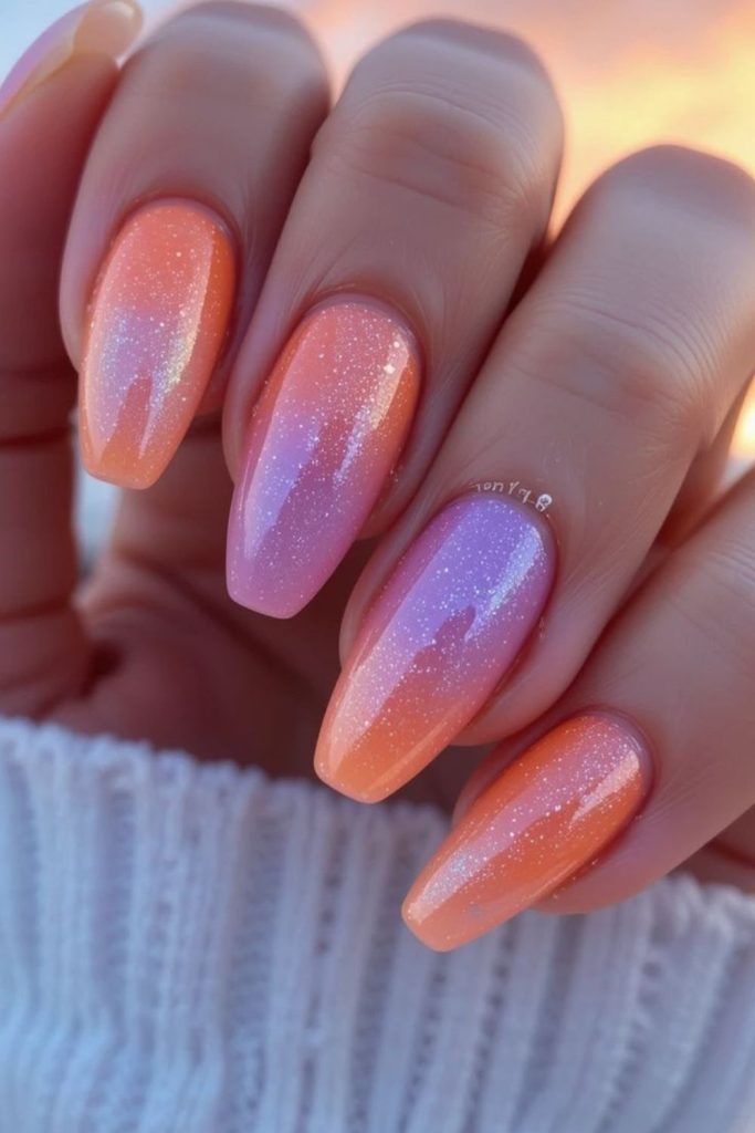 Aqua coral nails with bright reflections