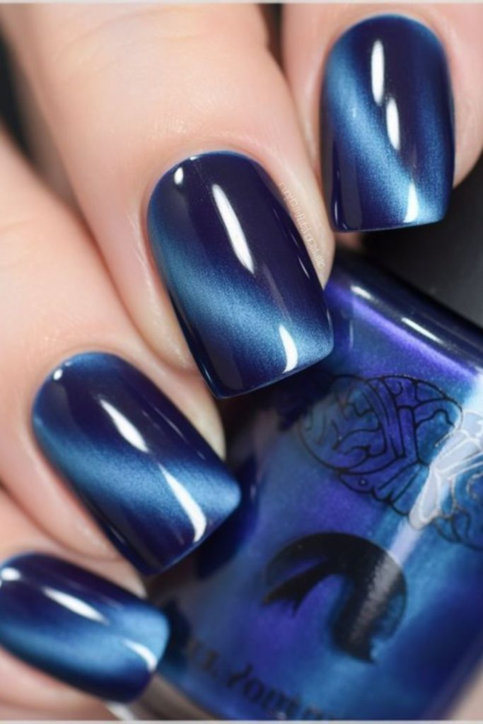 Nightfall denim glossy nail look