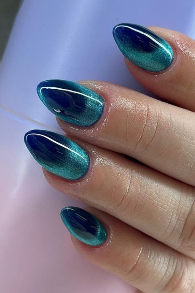 Ocean ink cat eye nails