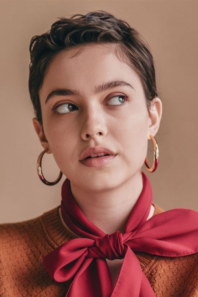 Old Hollywood baby pixie haircut.