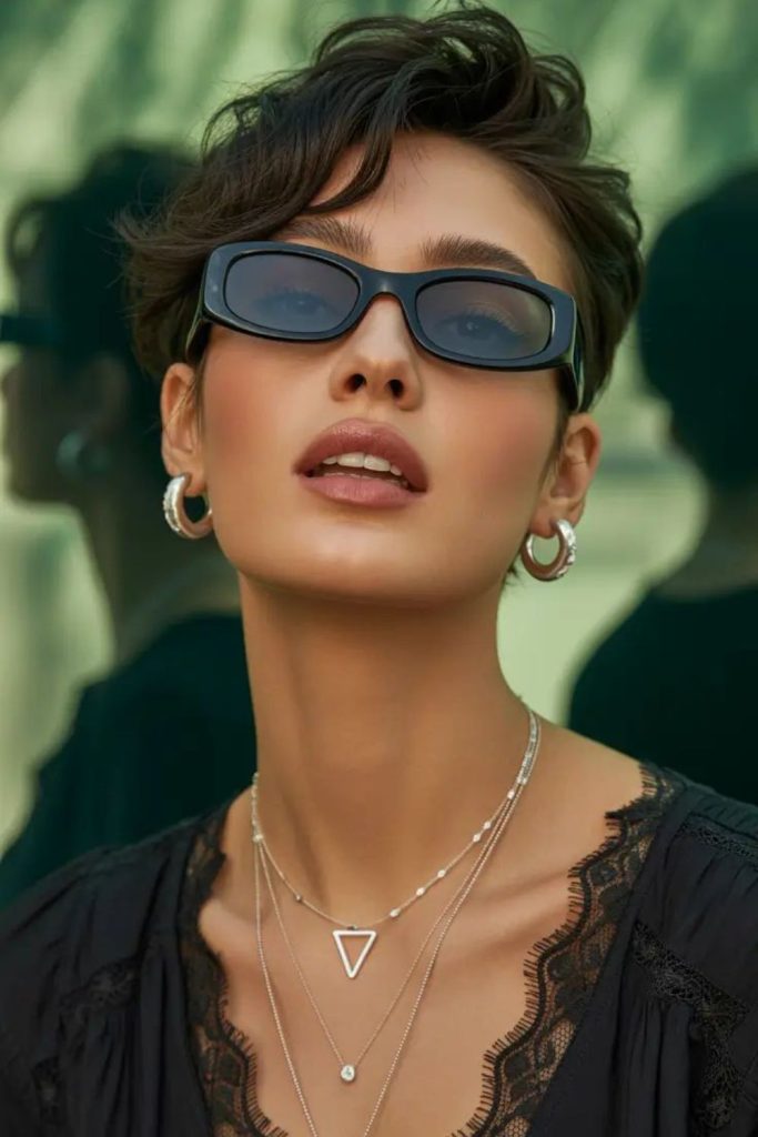 Old money pixie haircut style.