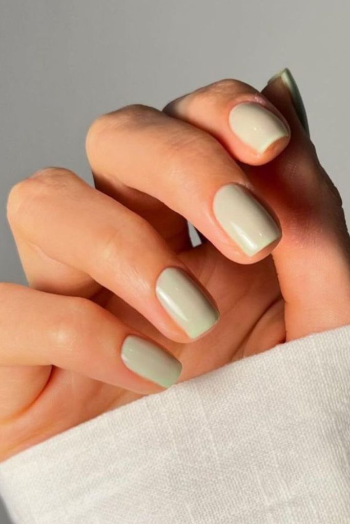 Olive green creamy short nails