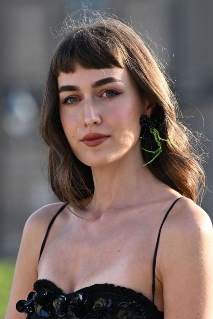 Black veil micro bangs sleek length