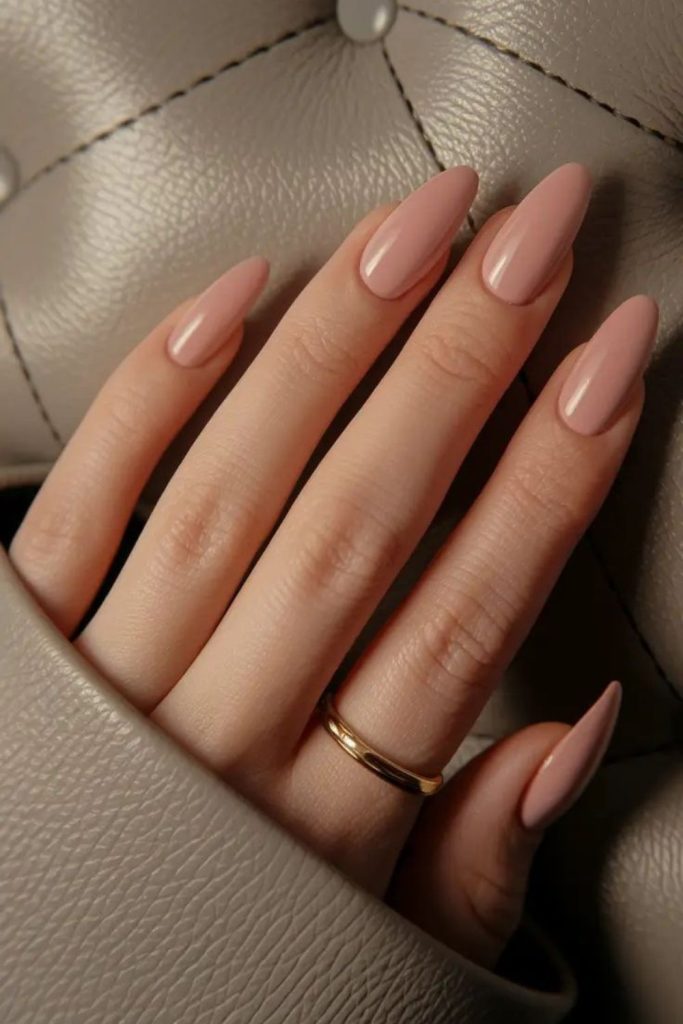 Latte-toned milky nails soft warmth.