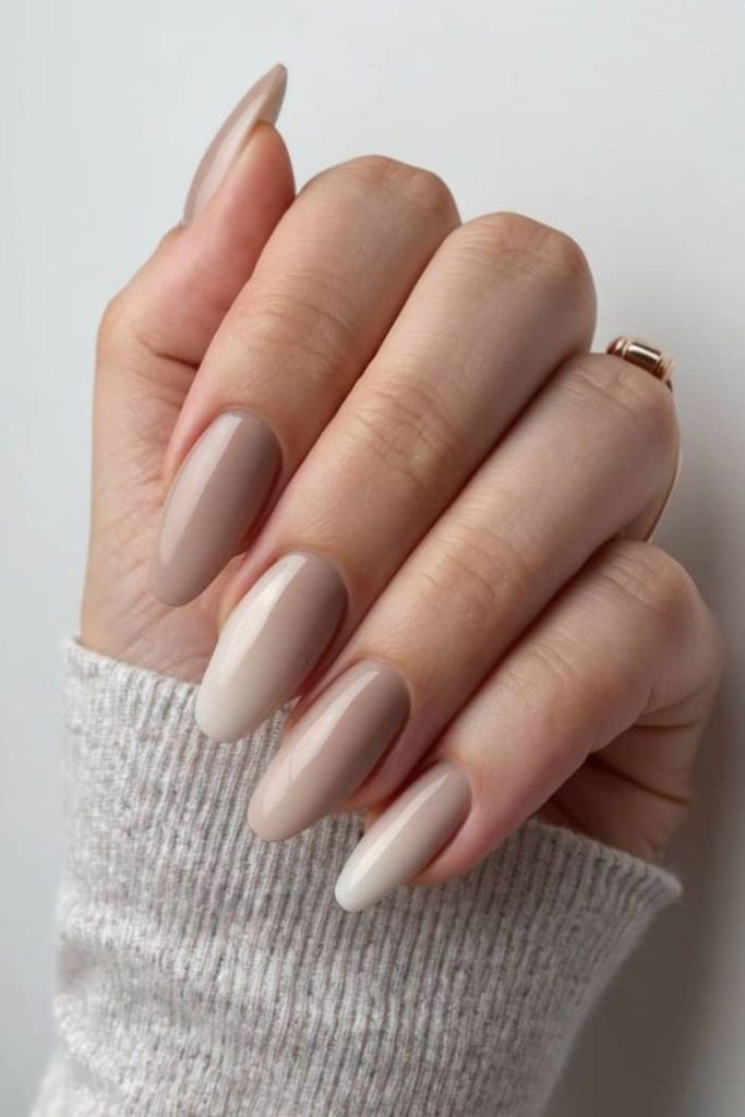 Pale mocha everyday neutral nails.