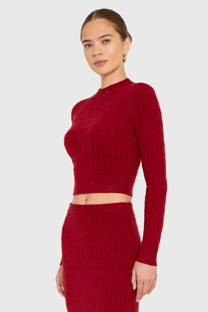 Ribbed knit top with mini skirt