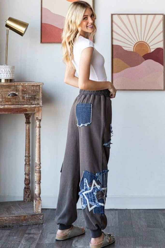 Patchwork joggers with casual top