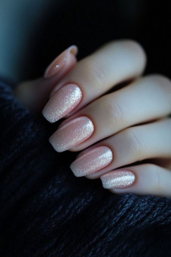 Pearl blush nails with ethereal calm.
