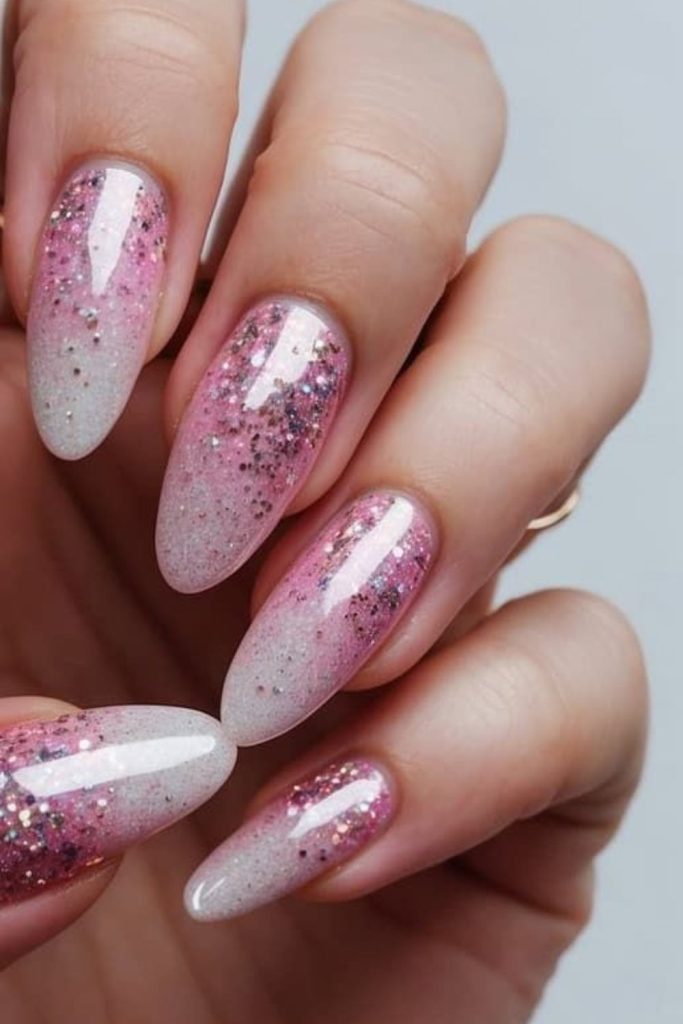 Fragmented pink pieces over translucent base