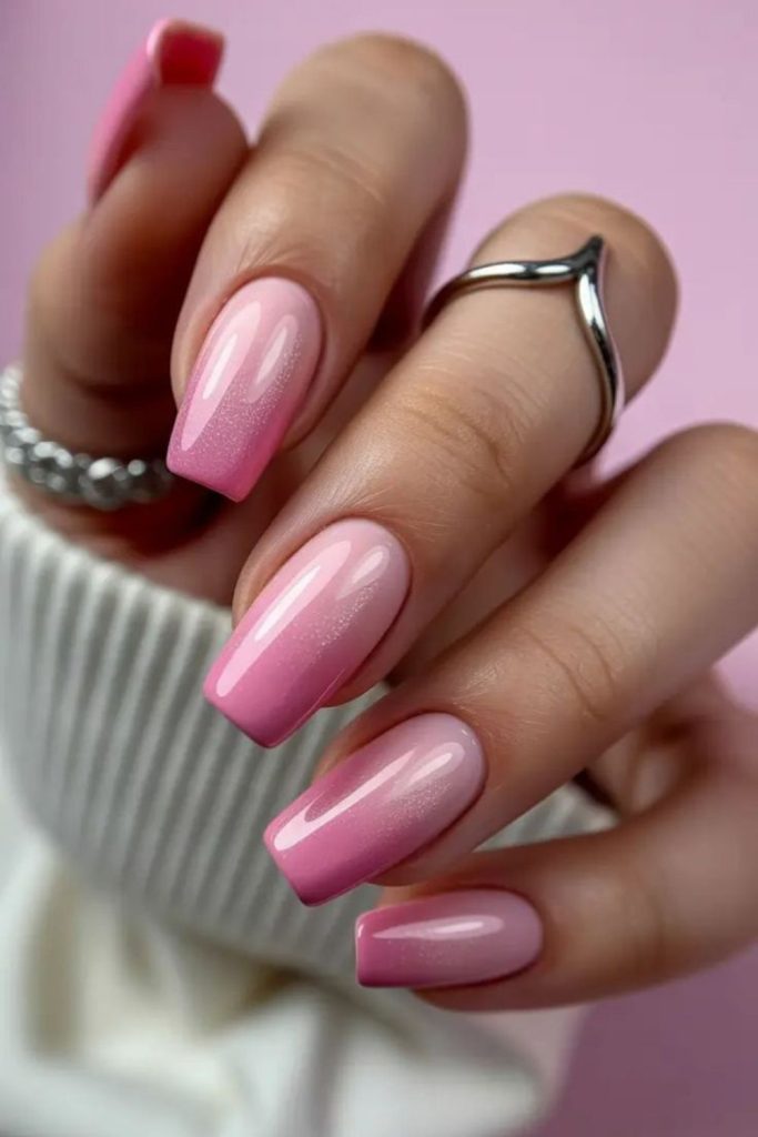 Smoky pink illusion Valentine nails.