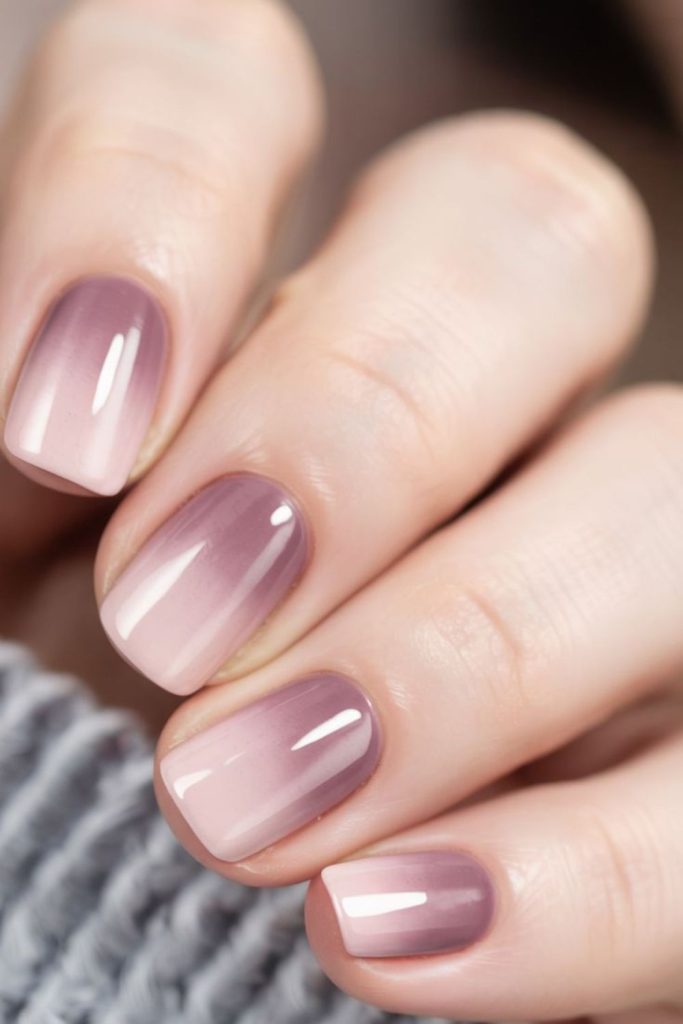 Muted plum glossy short nails