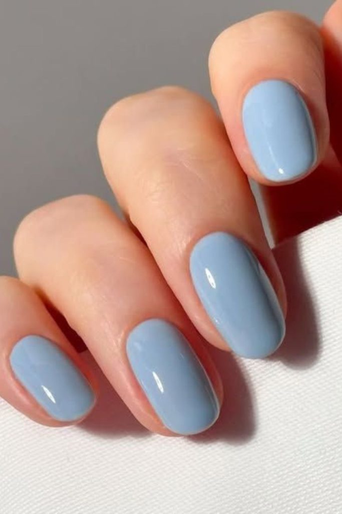 Soft powder blue rounded nails