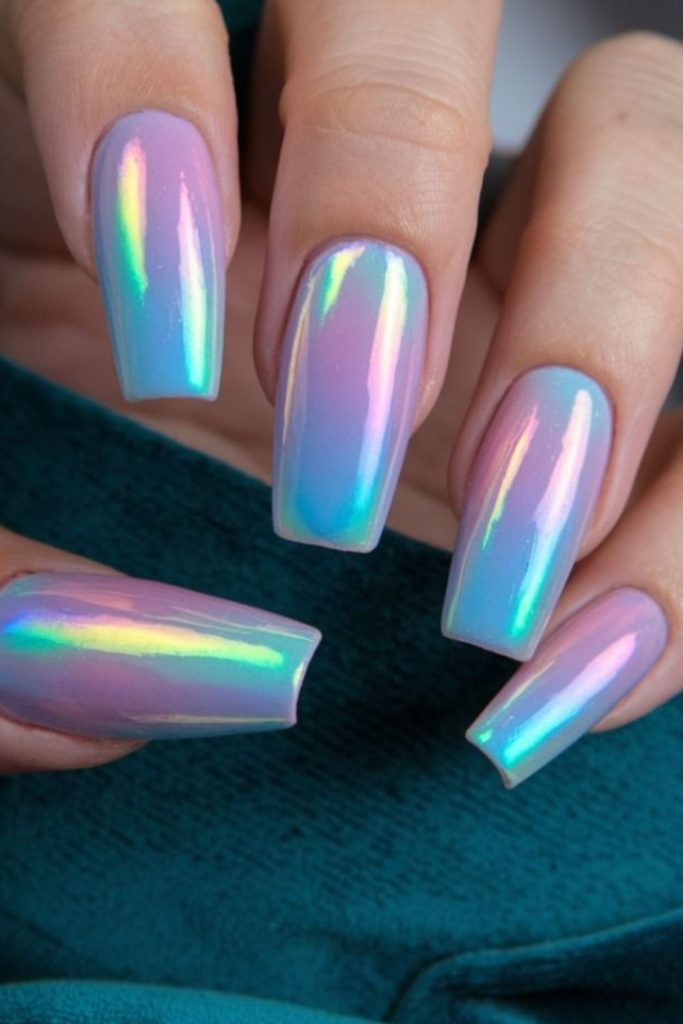 Pastel rainbow prism acrylic nails