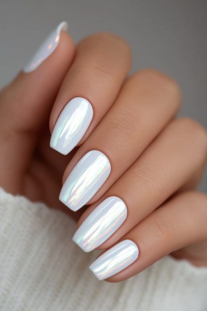 Pure milky nails luminous simple elegance.