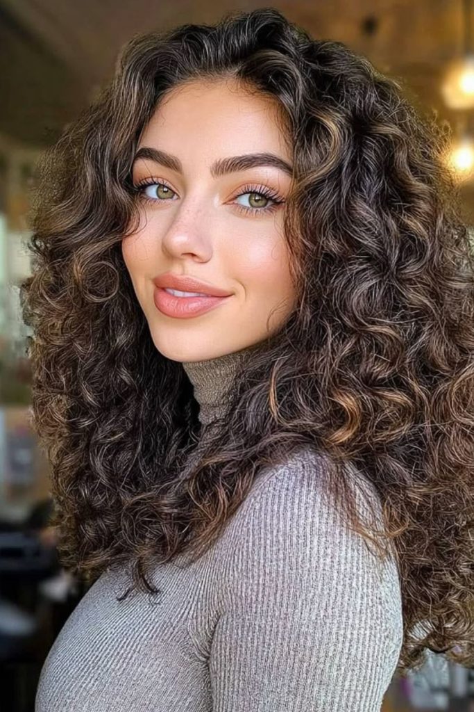 Balanced curls framing face elegantly.