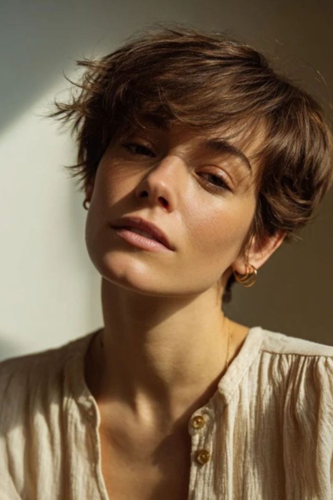 Retro pixie with curtain fringe.