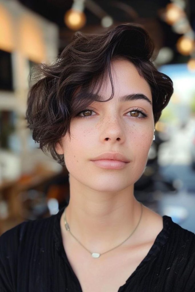 Retro rockabilly pixie with slicked top.