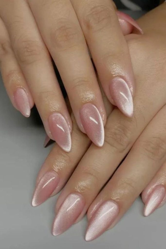 Rose quartz cat eye manicure