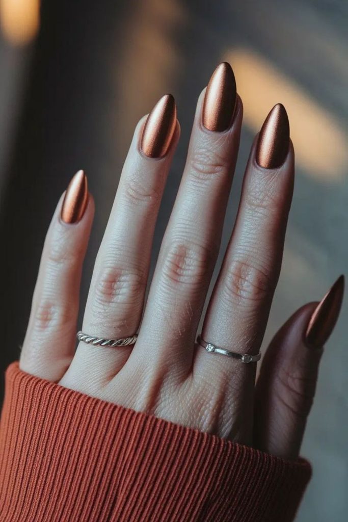 Earthy brown nails with bronze flecks