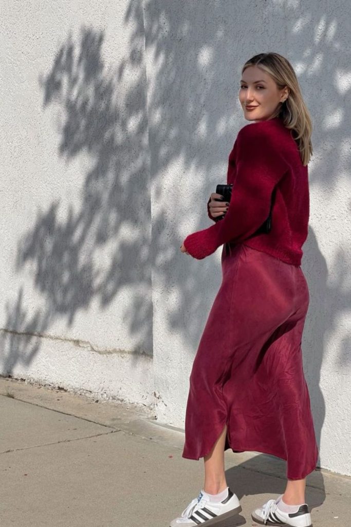 Slouchy sweater styled satin midi