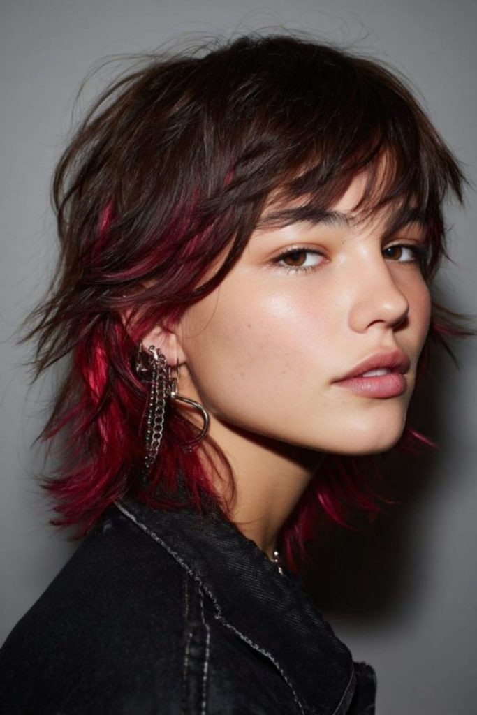 Black and red wolf cut.