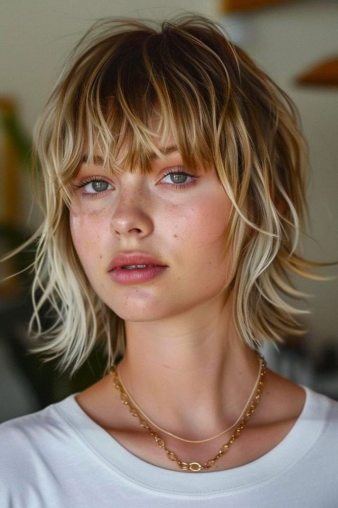 Shaggy short layers angled face