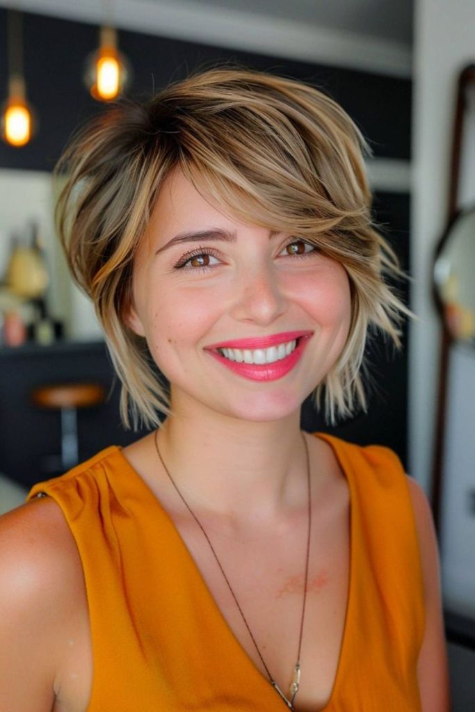 Side-swept short hair soft layers