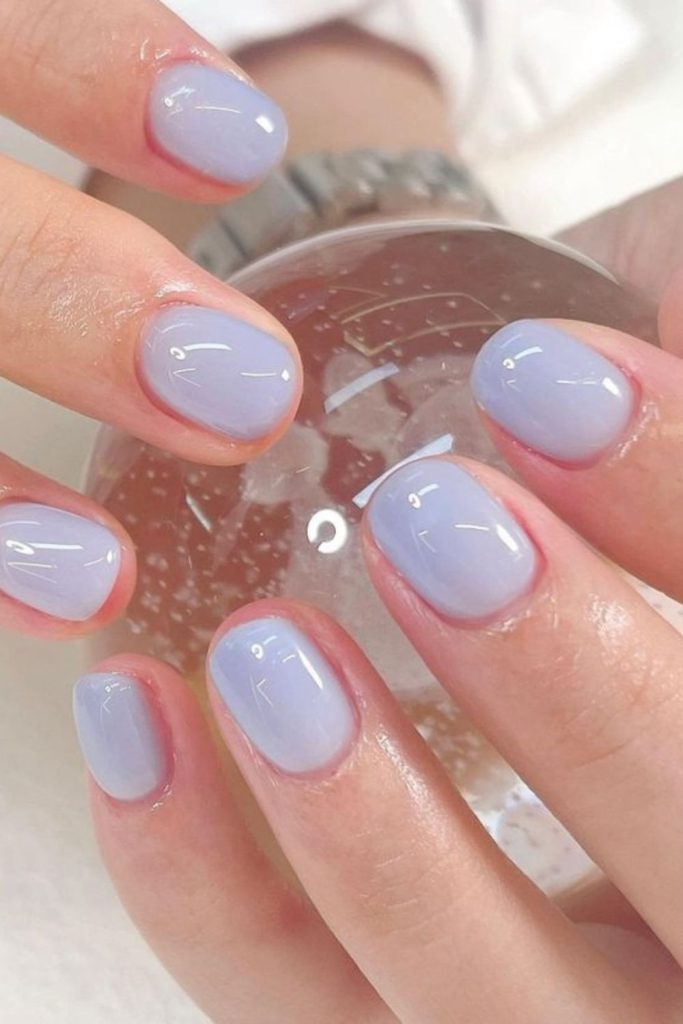 Sky blue milky short nails