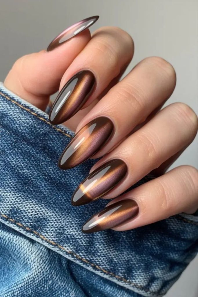 Smoky bronze magnetic nail art