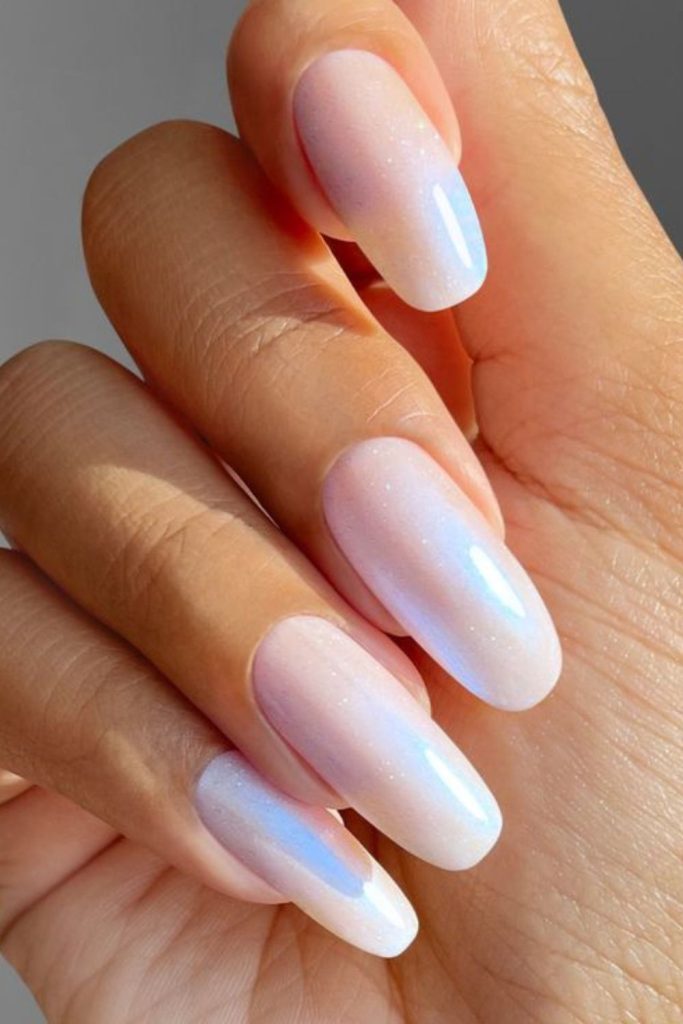 White nails with pearlescent overlay