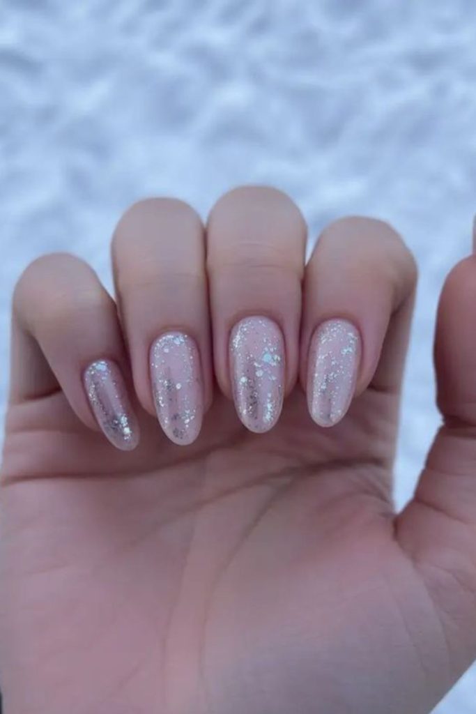 Clear nails with suspended glitter shards