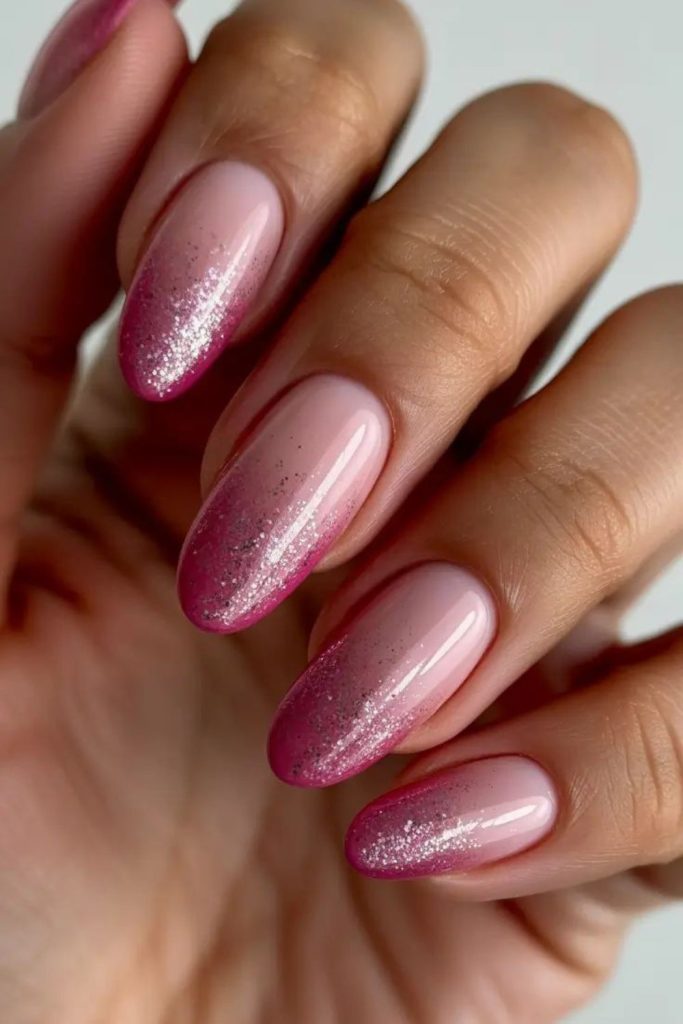 Frosted berry-toned nails with shimmer