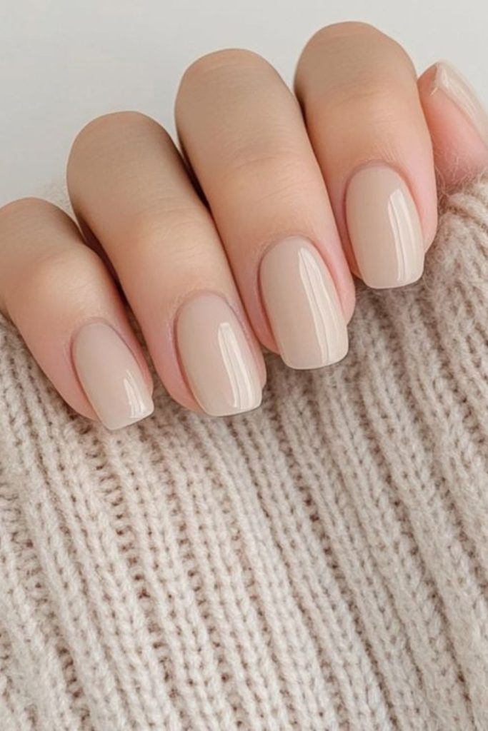 Chalk nude matte nail style.