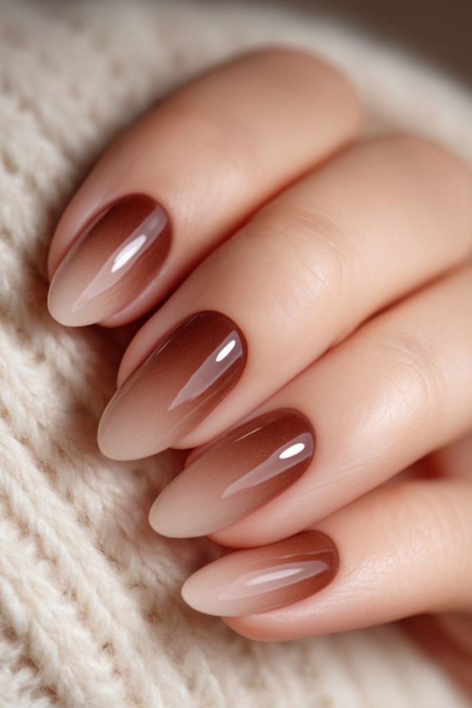 Caramel fading into beige ombre nails