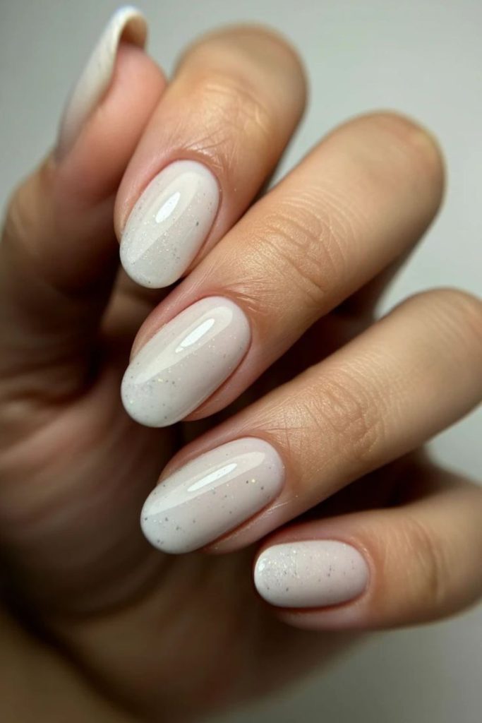 Eggshell-toned milky nails muted elegance.