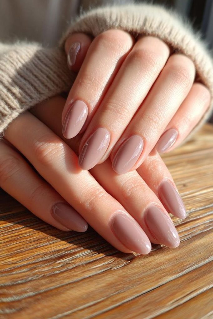Taupe nails with soft sophisticated touch.