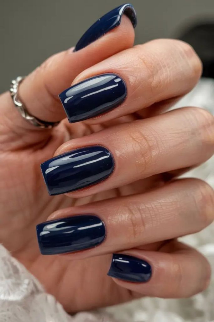 Starless indigo matte nail look