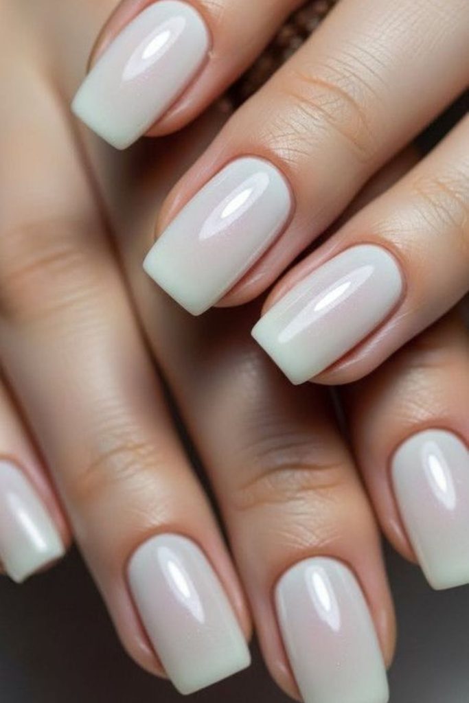 Sweet sugar-toned milky nails shine.