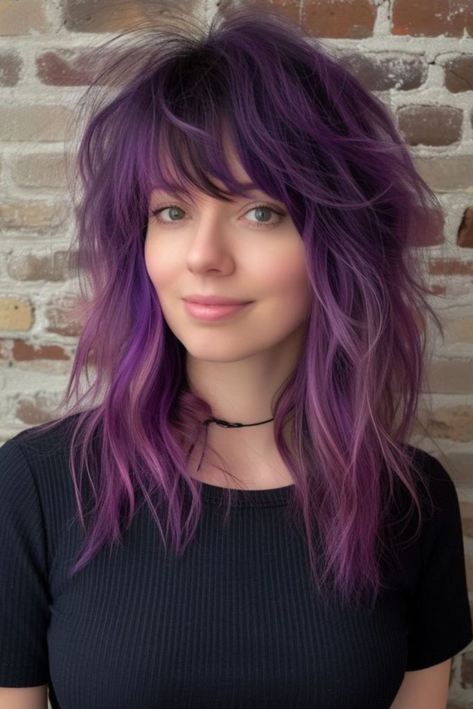 Violet layered wolf cut edgy.
