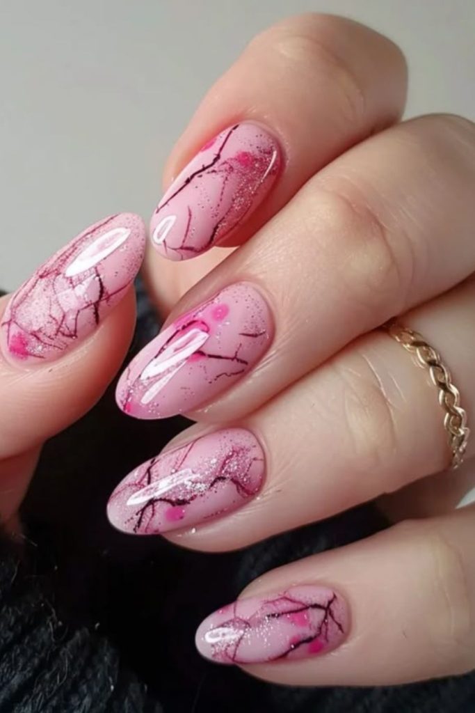 Mauve swirls with sporadic glossy highlights