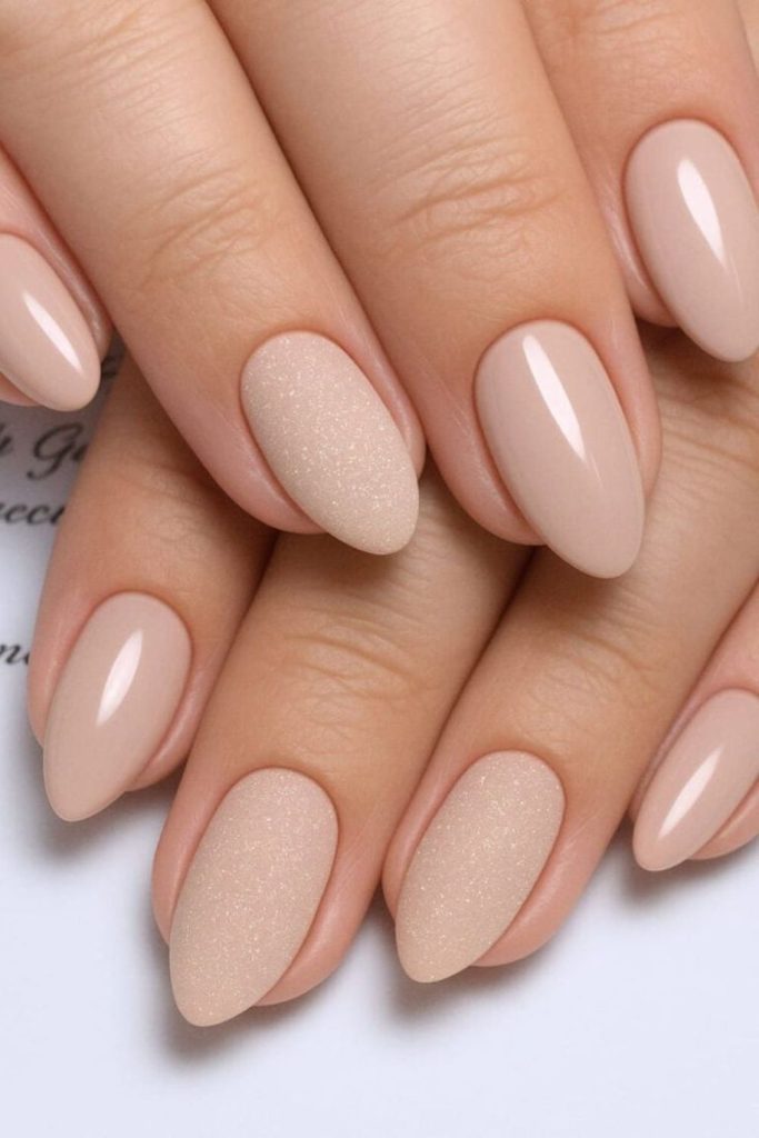 Soft white nails with pearly gradient