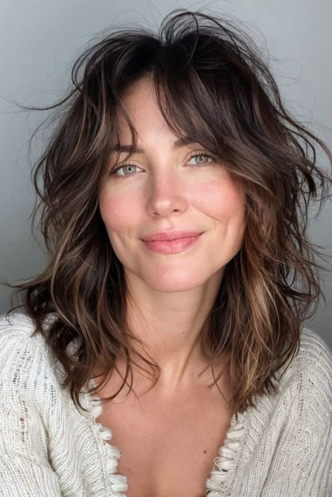 Medium shag haircut with velvet texture