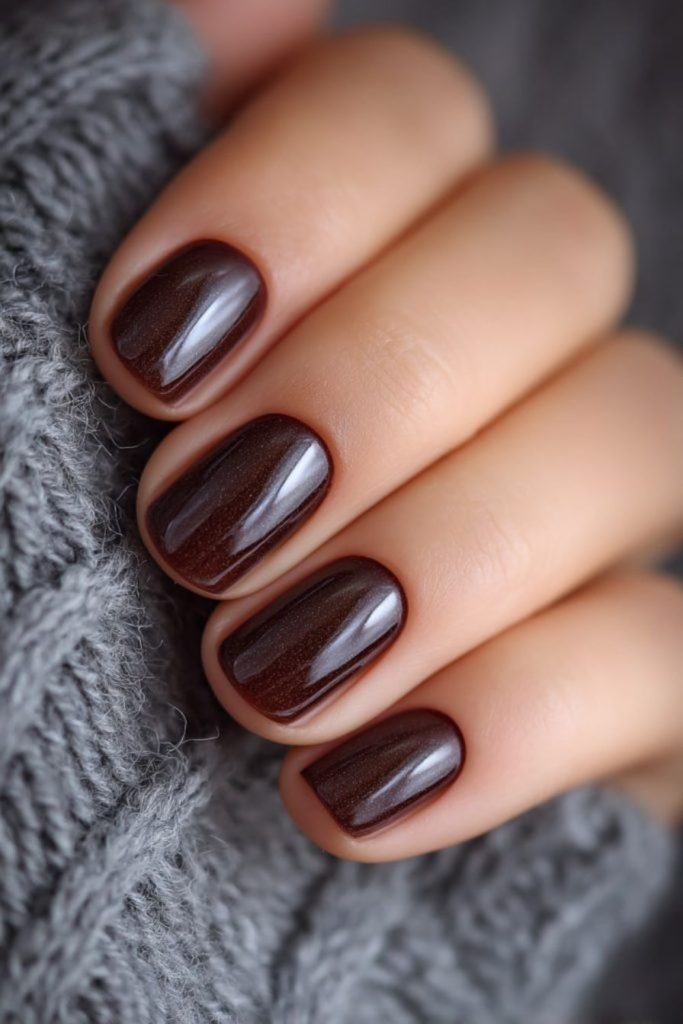 Cocoa brown glossy short nails