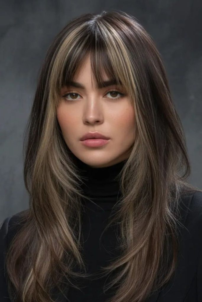 Sleek long hair with soft fringe