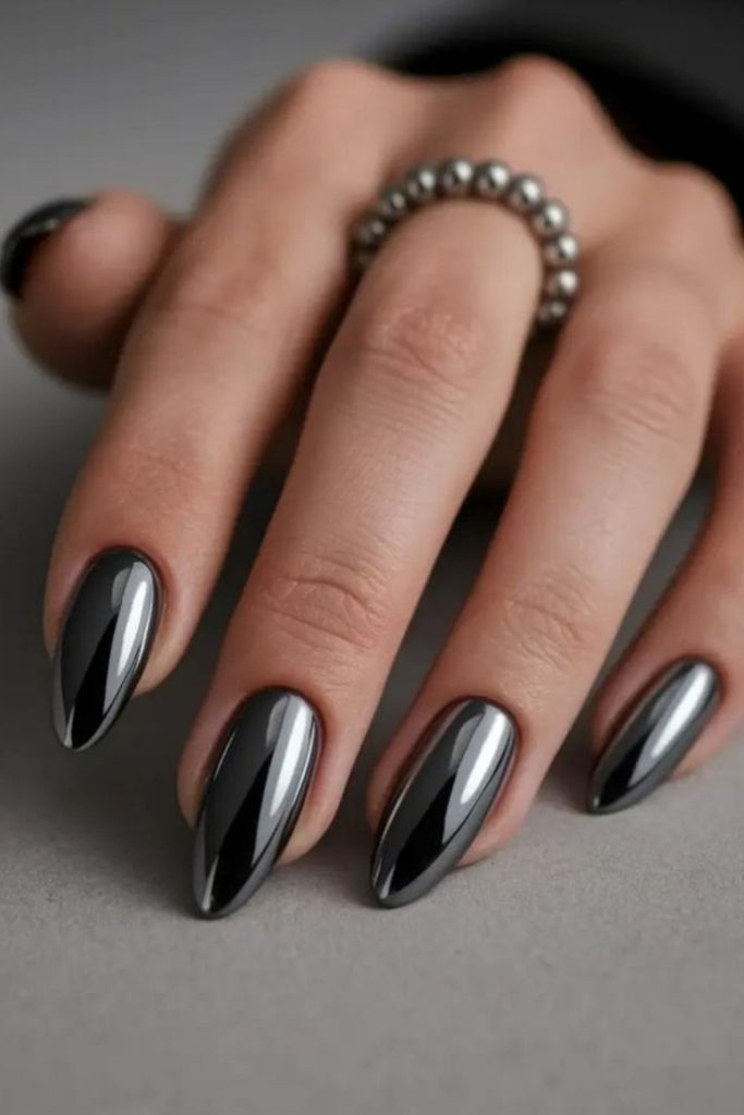 Deep black glossy sophisticated nails