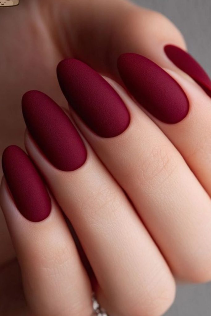 Deep burgundy matte with soft shimmer