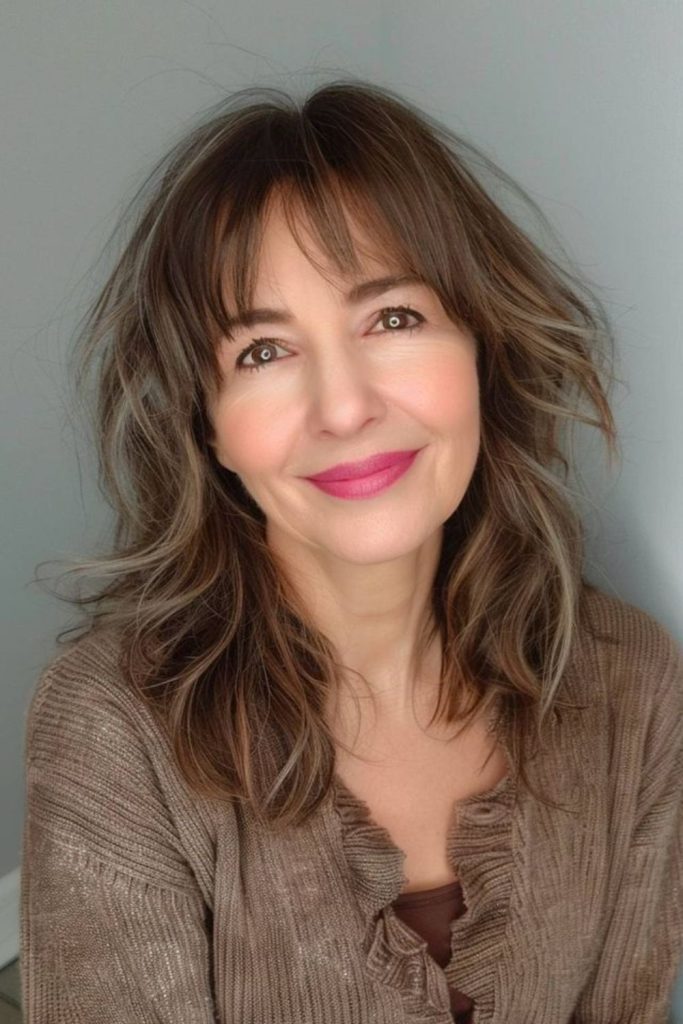 Wind-swept medium shag haircut