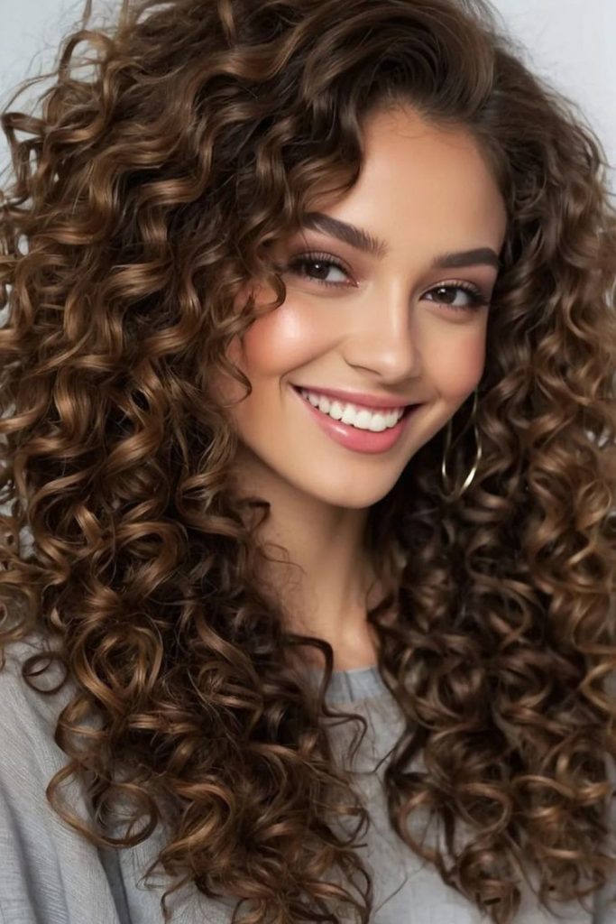 Glossy luxurious curls with dramatic frame.