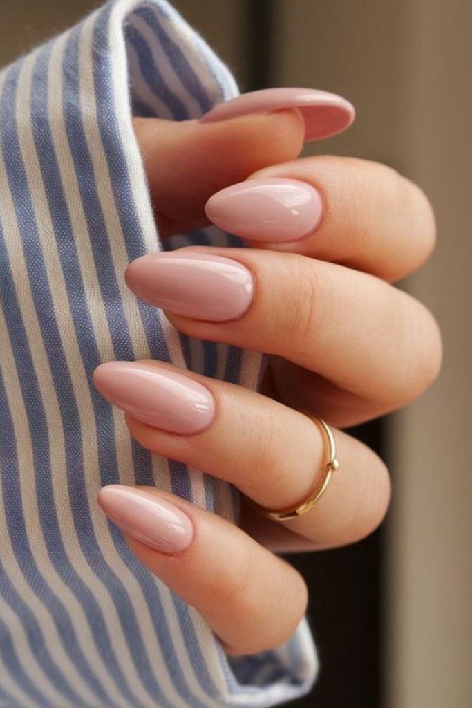 Creamy beige almond shaped nails
