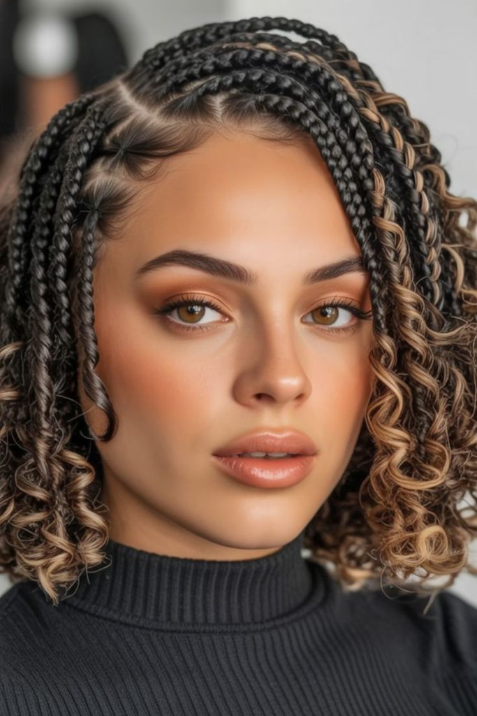 Warm amber-accented braided hairstyle
